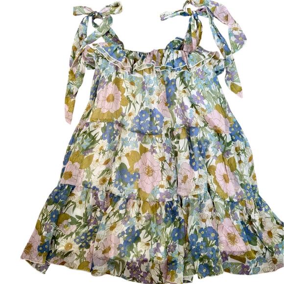 Aakaa Floral Sundress – Size Small | Ruffle Tie Strap Mini Dress Boho - Picture 1 of 3